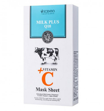 Тканевая маска с молочным протеином, Q10 и витамином С Scentio 10 шт